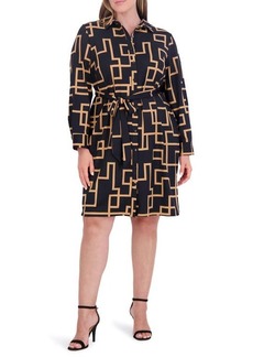 Foxcroft Rocca Maze Print Long Sleeve Shirtdress