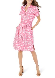 Foxcroft Rocca Non-Iron Floral Print Cotton Shirtdress in Pink Strawberry at Nordstrom