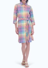 Foxcroft Rocca Rainbow Gingham Tie Waist Shirtdress