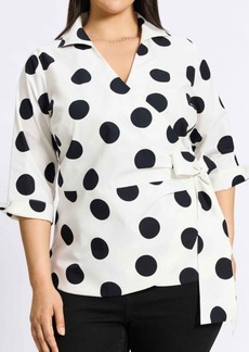 Foxcroft Salina Dot Print Cotton Poplin Wrap Shirt