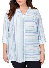 Foxcroft Santino Bahama Dobby Stripe Button Detail Shirt (Plus Size)