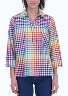 Foxcroft Sophia Rainbow Gingham Cotton Popover Shirt