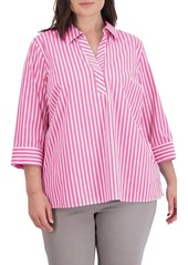 Foxcroft Sophia Stripe Three-Quarter Sleeve Stretch Button-Up Shirt