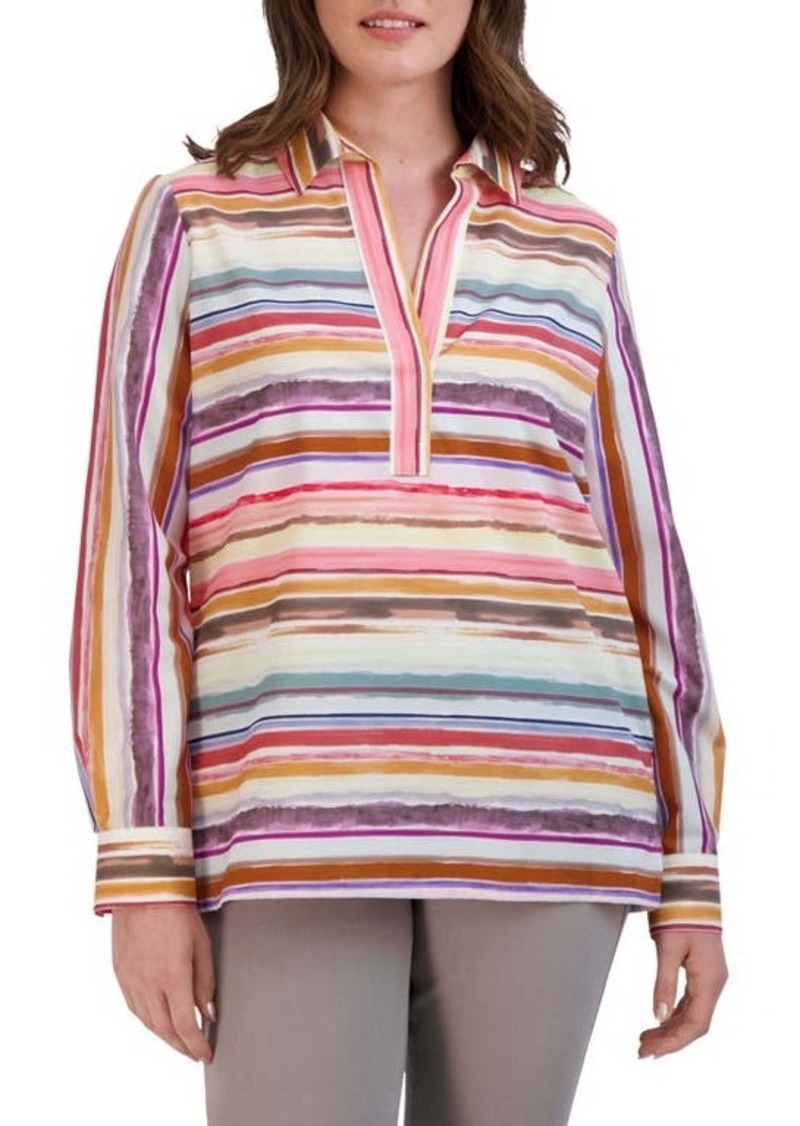 Foxcroft Sophia Watercolor Stripe Cotton Popover Tunic