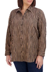 Foxcroft Stripe Crinkle Cotton Blend Button-Up Shirt