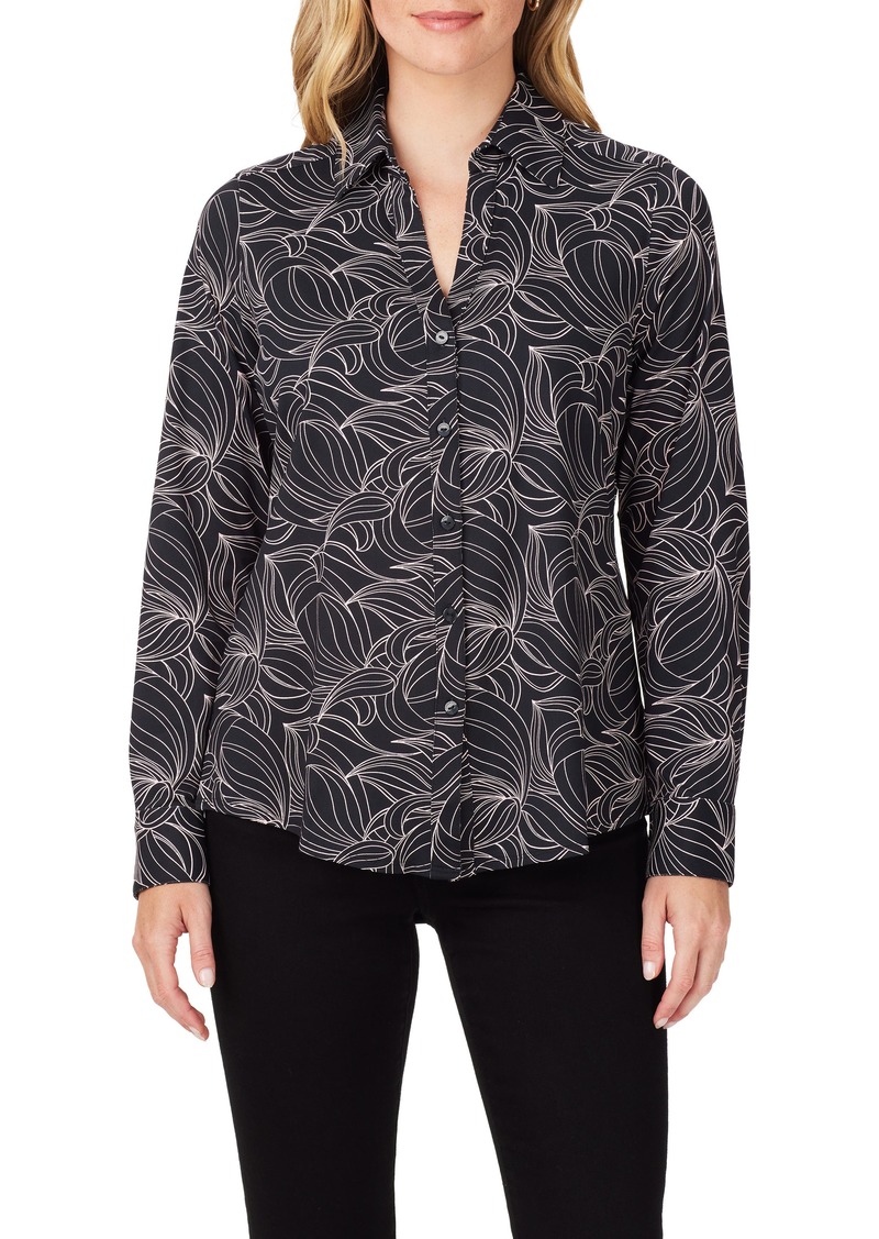 Foxcroft Swirling Slope Button-Up Shirt in Black Multi at Nordstrom Rack