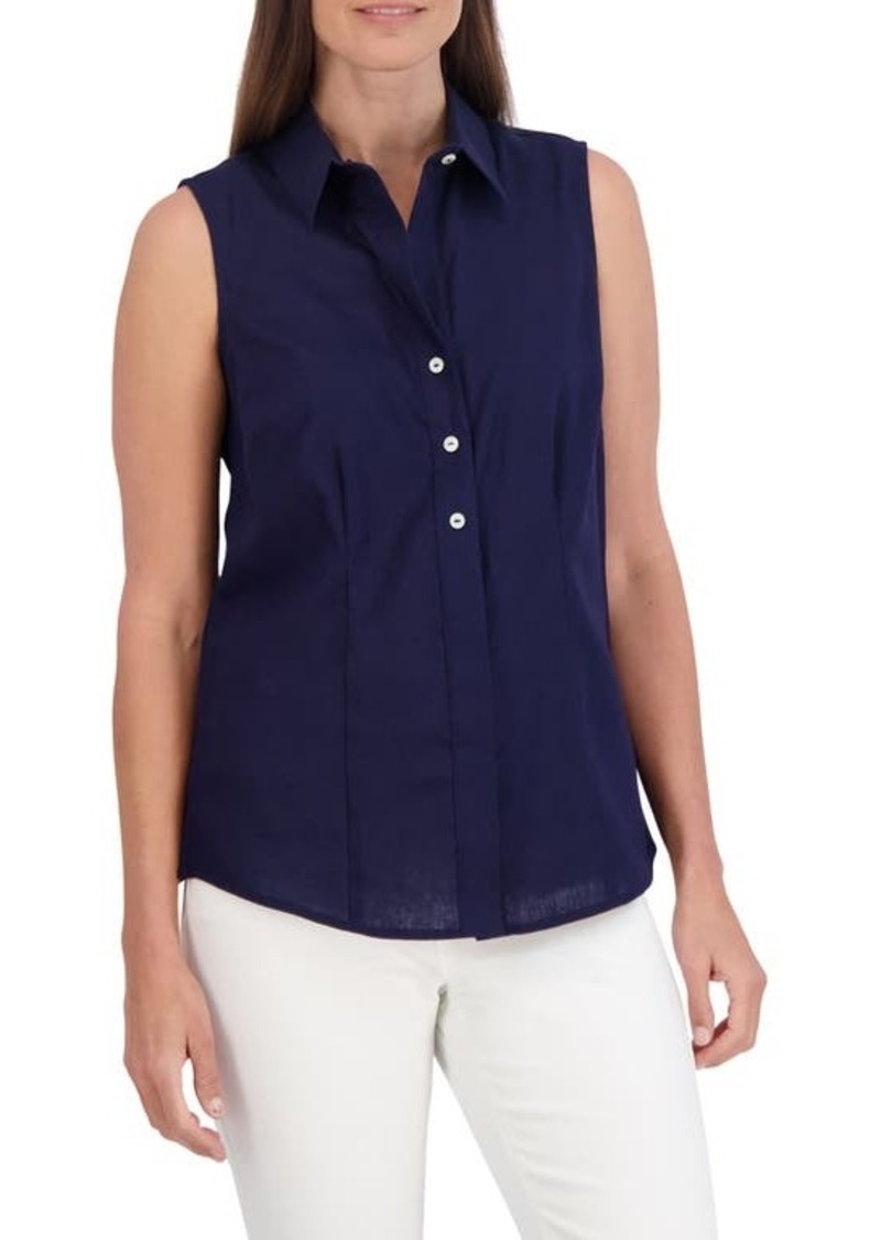 Foxcroft Taylor Sleeveless Linen Blend Button-Up Shirt