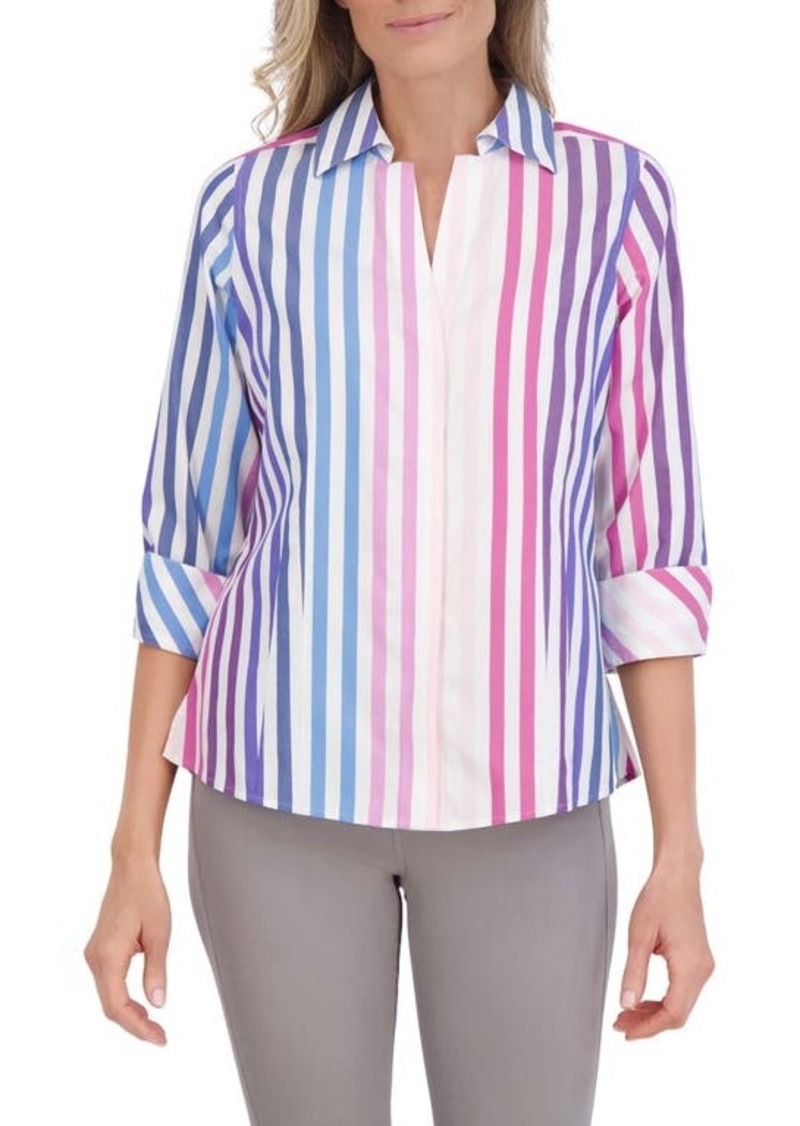 Foxcroft Taylor Stripe Cotton Button-Up Shirt