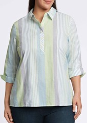 Foxcroft Therese Stripe Split Back Cotton Seersucker Popover Shirt
