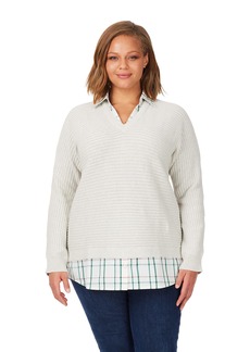 Foxcroft Women's Plus Size 2FER Long Sleeve Tartan Sweater