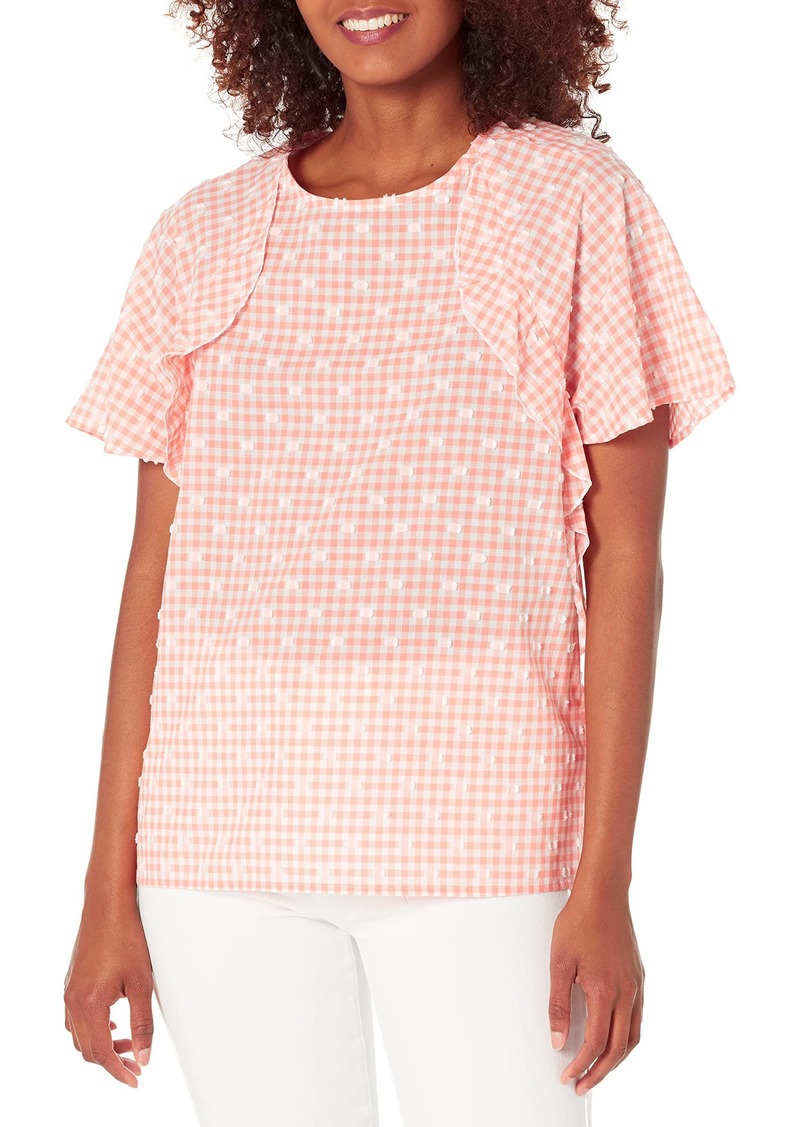 Foxcroft Women's Angela Raglan Sleeve Gingham Clip Dot Blouse