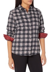 Foxcroft Women's AVA Long Sleeve Dotted Buffalo Plaid Blouse