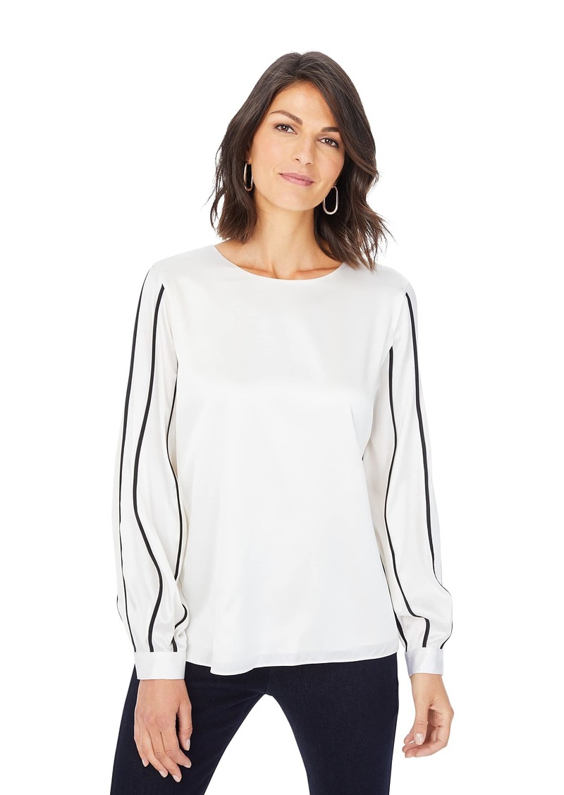 Foxcroft Women's Bacall Long Sleeve Piping Detail Blouse