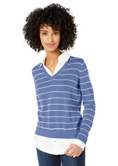 Foxcroft Women's Dana Stripe 2-fer Sweater Perfect peri M