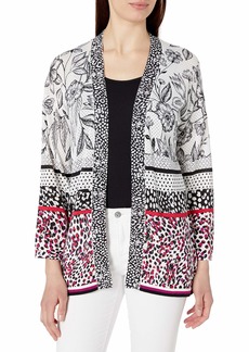 Foxcroft Women's Florence Open Front Mixed Print Cardigan Multi XS