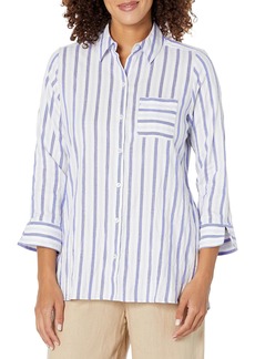 Foxcroft Women's Size Germaine 3/4 Sleeve Soft Stripe Shirt