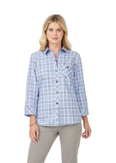 Foxcroft Women's Plus Size Hampton 3/4 Sleeve Plaid Shirt  24W