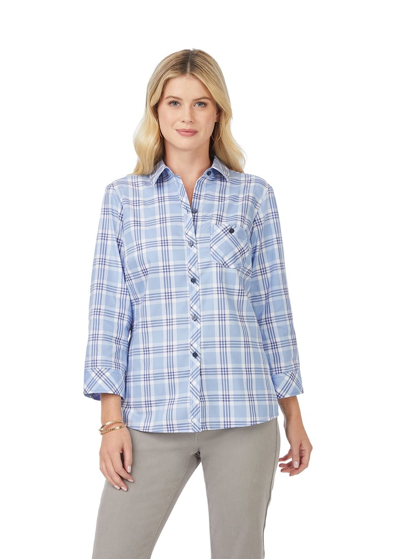 Foxcroft Women's Hampton 3/4 Sleeve Plaid Shirt
