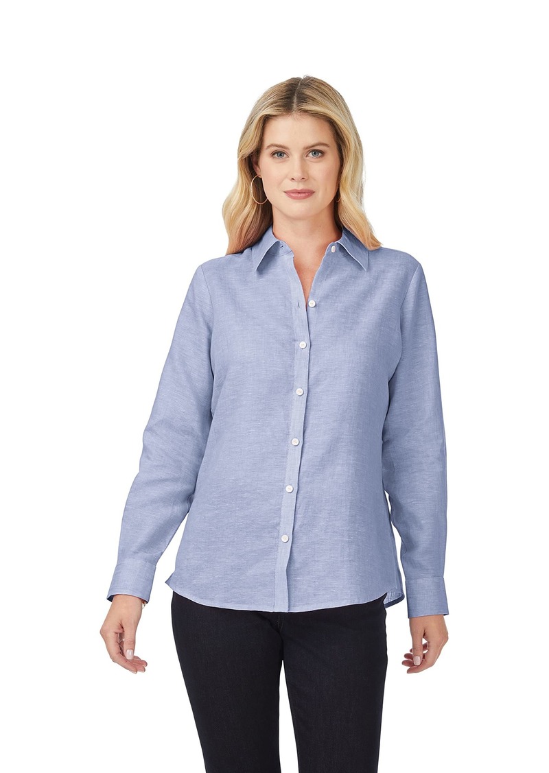 Foxcroft Women's Plus Size Jordan Long Sleeve Linen Shirt