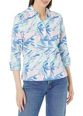 Foxcroft Women's Lucie 3/4 Sleeve Tropical Paint Strokes Shirt