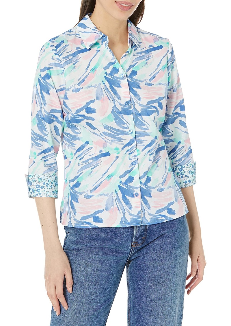 Foxcroft Women's Lucie 3/ Sleeve Tropical Paint Strokes Shirt