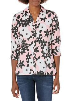 Foxcroft womens Maryl 3/4 Bracelet Sleeve With Pleat Detail Floral Blooms Blouse Button Down Shirt   US