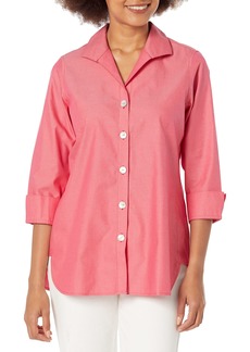 Foxcroft Women's Pandora 3/4 Sleeve with FLIP Cuff Solid Pinpoint Shaped Tunic Rose RED