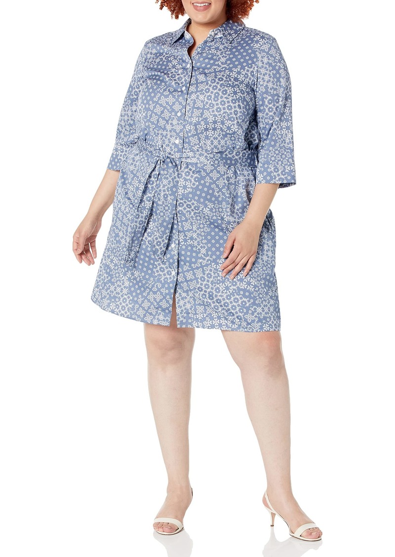 Foxcroft Women's Plus Size Pax Long Sleeve Mixed Tiles Dress  18W
