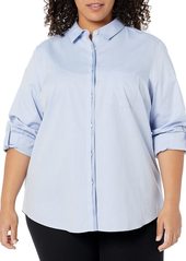 Foxcroft Women's Plus Size Charlie Long Sleeve with ROLL TAB Solid Pinpoint Blouse  24W