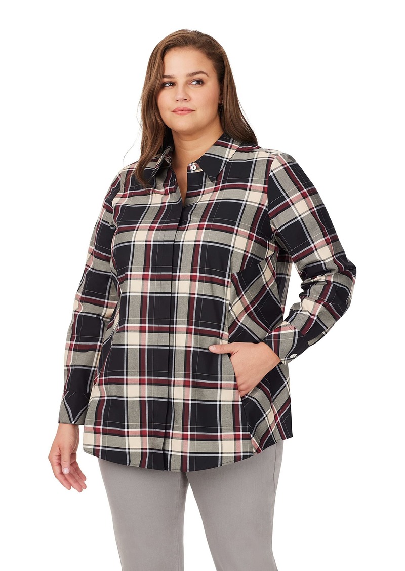 Foxcroft Women's Cici Long Sleeve Toasted Tartan Plaid Tunic