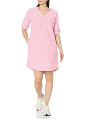 Foxcroft Women's Plus Size Harmony 3/4 Sleeve with ROLL TAB Linen Dress