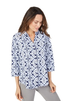 Foxcroft Women's Mary 3/4 Sleeve Floral Jersey Blouse