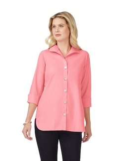 Foxcroft Women's Plus Size Pandora 3/4 Sleeve Solid Pinpoint Tunic  16W