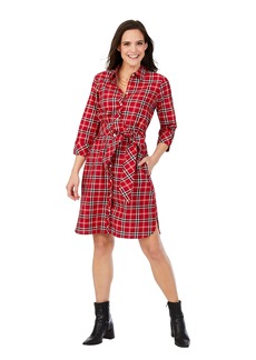 Foxcroft Women's Rocca Long Sleeve Holiday Plaid Dress RED/Multi