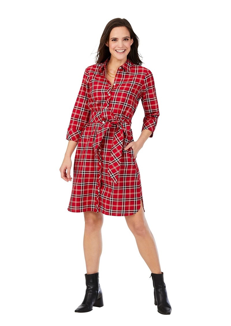 Foxcroft Women's Rocca Long Sleeve Holiday Plaid Dress RED/Multi