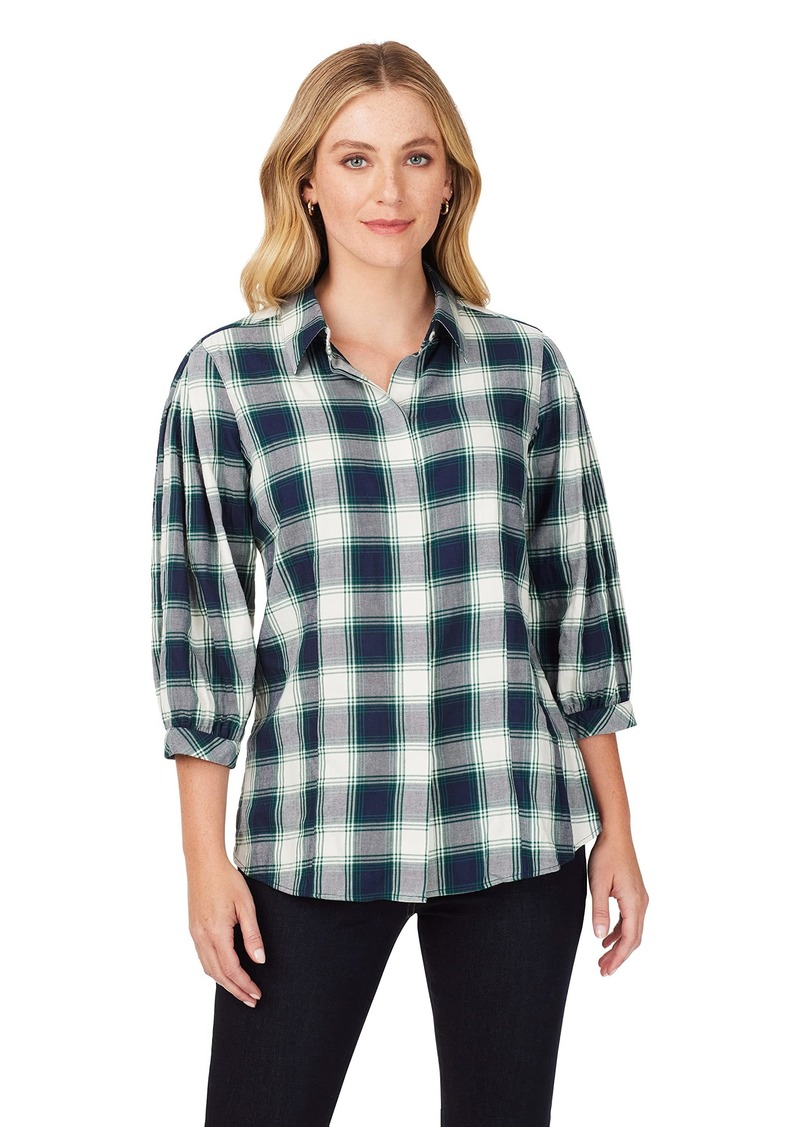 Foxcroft Women's Sophie 3/4 Sleeve Comfy Plaid Blouse