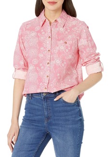 Foxcroft Women's Zoey Long Sleeve with ROLL TAB Drawn Floral Blouse