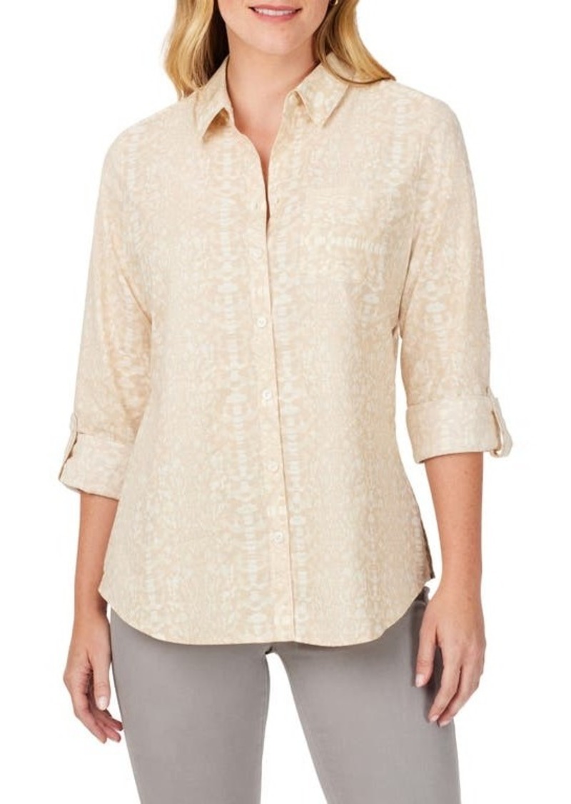 Foxcroft Zoey Abstract Print Cotton Button-Up Shirt