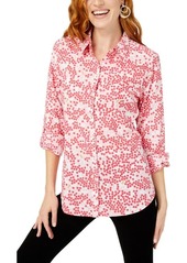 Foxcroft Zoey Apple Print Cotton Button-Up Shirt in Watermelon at Nordstrom