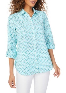 Foxcroft Zoey Chevron Print Cotton Button-Up Shirt in Turquoise Tide at Nordstrom