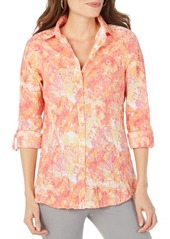 Foxcroft Zoey Floral Crinkle Cotton Top in Pink Strawberry at Nordstrom
