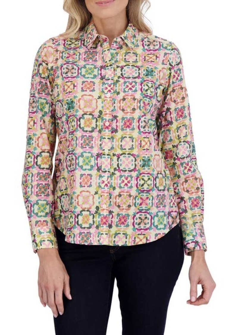 Foxcroft Zoey Watercolor Cotton Button-Up Shirt