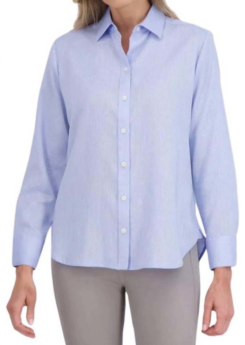 Foxcroft Meghan Easy Care Solid Linen Shirt In Powder Blue