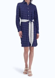 Foxcroft Rocca No Iron Dotted Plaid Dress In Navy/white Dotted Plaid