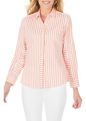 Foxcroft Ava Essential Stripe Non-Iron Shirt in Coral Twist at Nordstrom