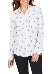 Foxcroft Hampton Flirty Dot Non-Iron Shirt in White/Malibu Blue Dots at Nordstrom