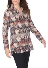 Foxcroft Jade Mixed Medallion Wrinkle-Free Sateen Tunic Shirt in Multi at Nordstrom