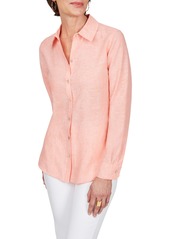 Foxcroft Jordan Non-Iron Linen Chambray Shirt in Coral Twist at Nordstrom