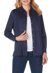 Foxcroft Journey Faux Suede Shirt Jacket in Navy at Nordstrom