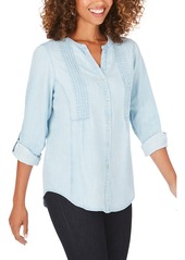 Foxcroft Kira Pleated Chambray Shirt in Blue Wash at Nordstrom